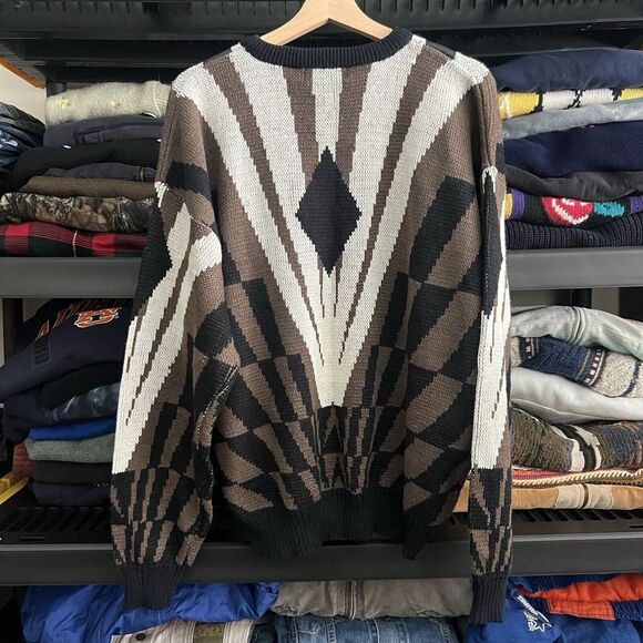 Vintage 90s Grandpa Sweater Mens XL Cosby Oversized Earthtone Geometric Pullover - Picture 4 of 5